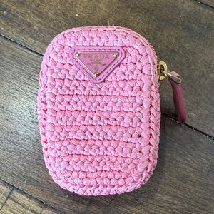 Prada Pink Woven Keychain Pouch